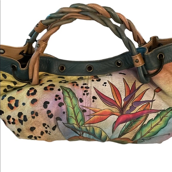 Anuschka Hand Painted Leopard in Paradise Leather Bohemian Handbag - Picture 2 of 12